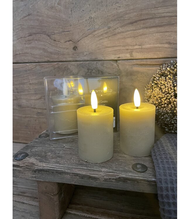 Countryfield @ Set van 2 ledkaarsen taupe/beige - 5 x 6,5 cm - excl. 2AAA batterijen