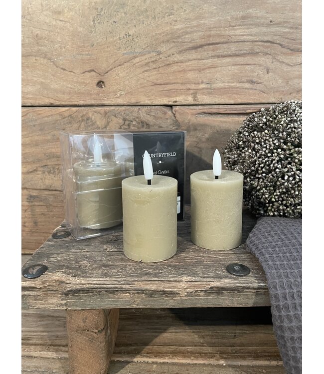 Countryfield @ Set van 2 ledkaarsen taupe/beige - 5 x 6,5 cm - excl. 2AAA batterijen