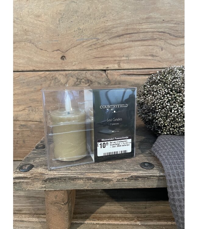 Countryfield @ Set van 2 ledkaarsen taupe/beige - 5 x 6,5 cm - excl. 2AAA batterijen