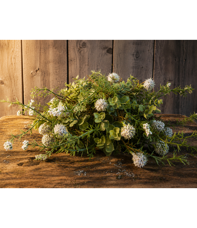 Countryfield @ Kunst deco halve bol Echinops/eucalipthus XL wit-L38B38H20CM