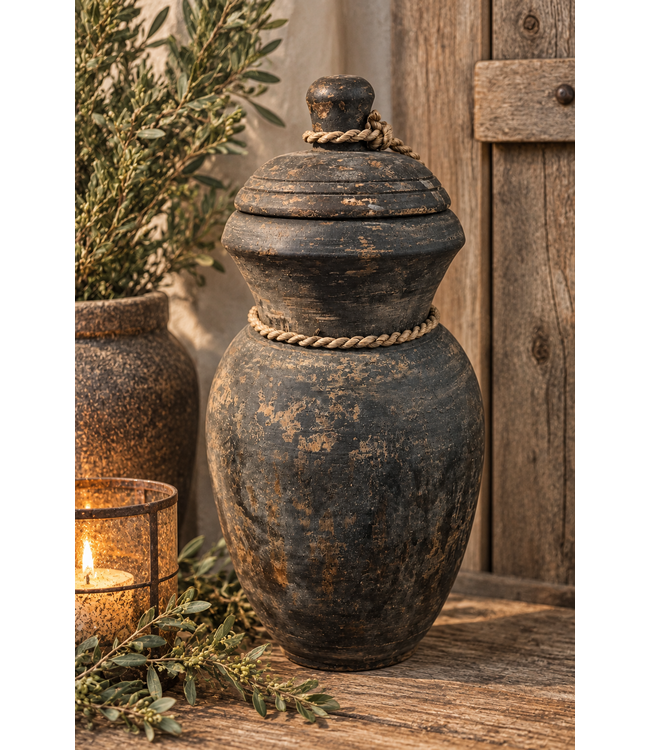 @ houten pot met deksel - ca. 30 cm - kleur kan afwijken
