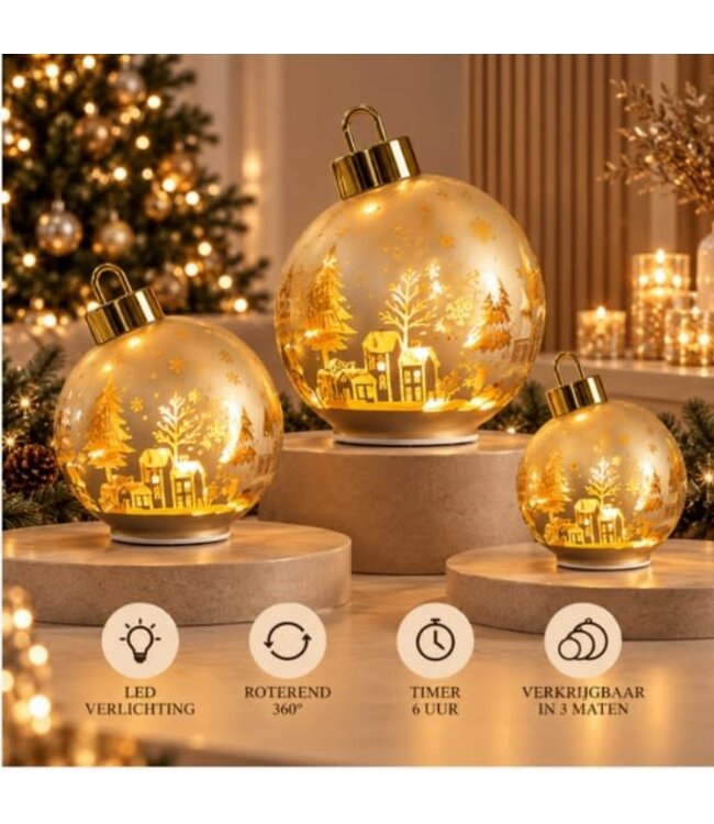 vanaf dinsdag 6 oktober binnen - Roterende LED Kerstbal Goud - 12 cm - per stuk