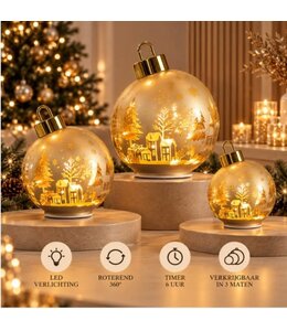 vanaf dinsdag 6 oktober binnen - Roterende LED Kerstbal Goud - 16 cm - per stuk