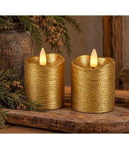 Countryfield Set van 2 Stompkaars rustiek antiek Ø5CM LED ro Lyon s2 goud-L5B5H7,2CM