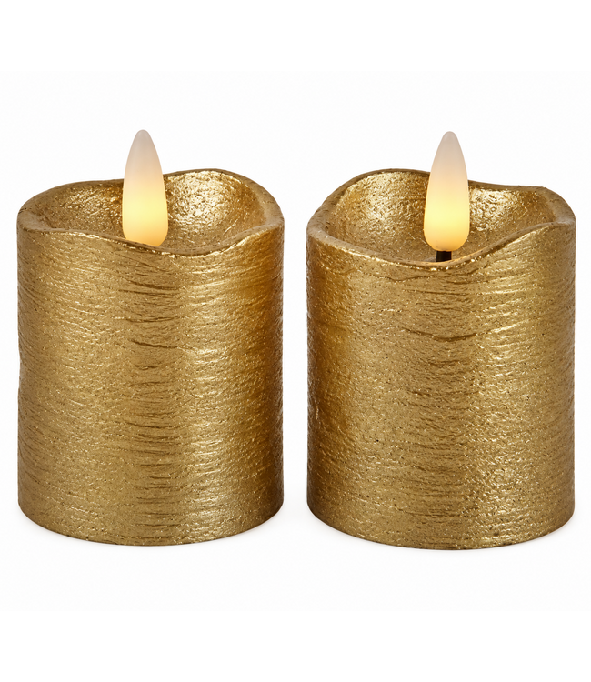 Countryfield Set van 2 Stompkaars rustiek antiek Ø5CM LED ro Lyon s2 goud-L5B5H7,2CM
