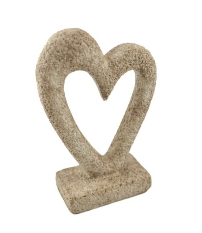 Aardewerk ornament hart beige - 13x6x19,5cm