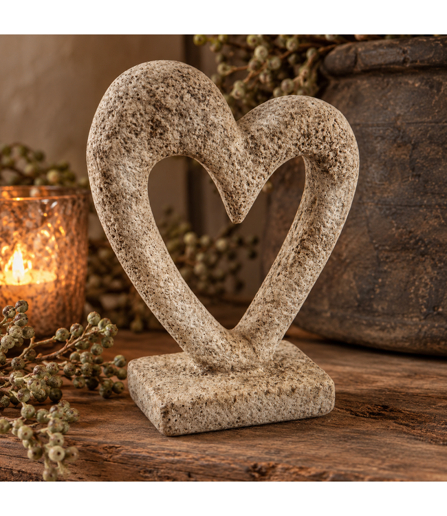 Aardewerk ornament hart beige - 13x6x19,5cm