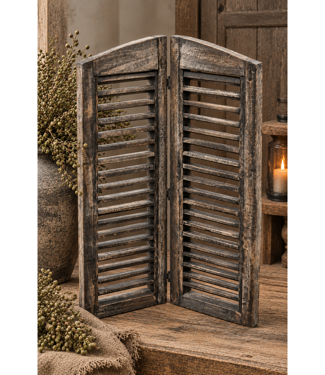 Dubbel louvreluik - hout -bruine finish - ca. 2 x 25 cm x 80 cm