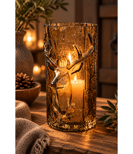 Countryfield @ Glazen cylinder - bruin met hert - ca. 15 x 26 cm