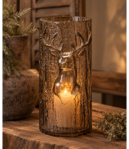Countryfield Glazen cylinder - bruin met hert - ca. 15 x 15 x 32 cm