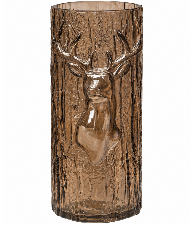 Countryfield Glazen cylinder - bruin met hert - ca. 15 x 15 x 32 cm