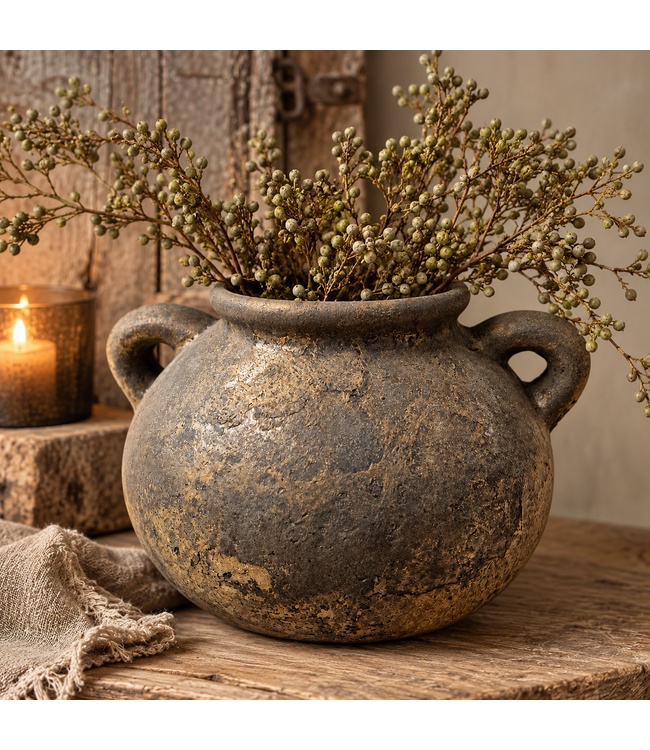 Aardewerk pot met oren - ca 30 x 26 x 21 cm - brown