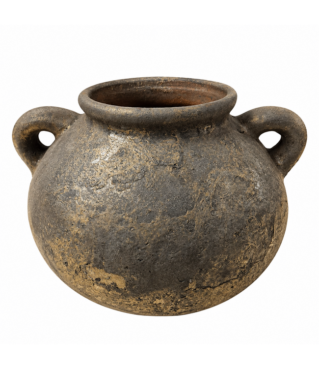 Aardewerk pot met oren - ca 30 x 26 x 21 cm - brown
