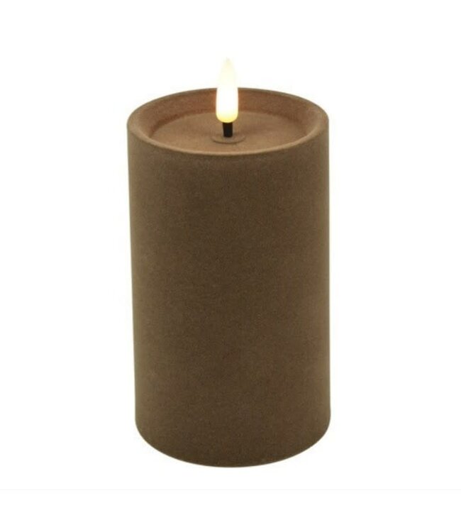 Countryfield @ LED Kaars Stomp velvet Ø7,5CM ro Lyon L taupe-7,5x7,5x12,5CM