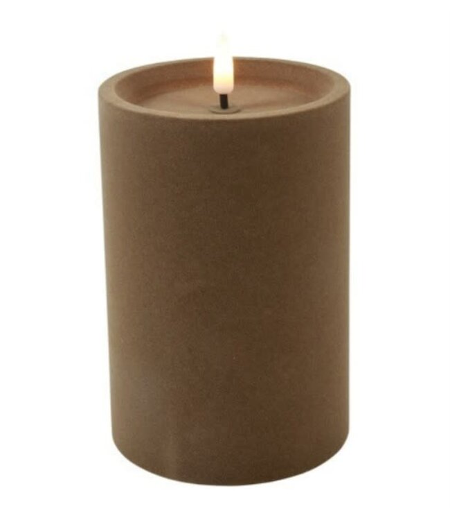 Countryfield @ LED Kaars Stomp velvet Ø10CM ro Lyon M taupe-10x10x15CM