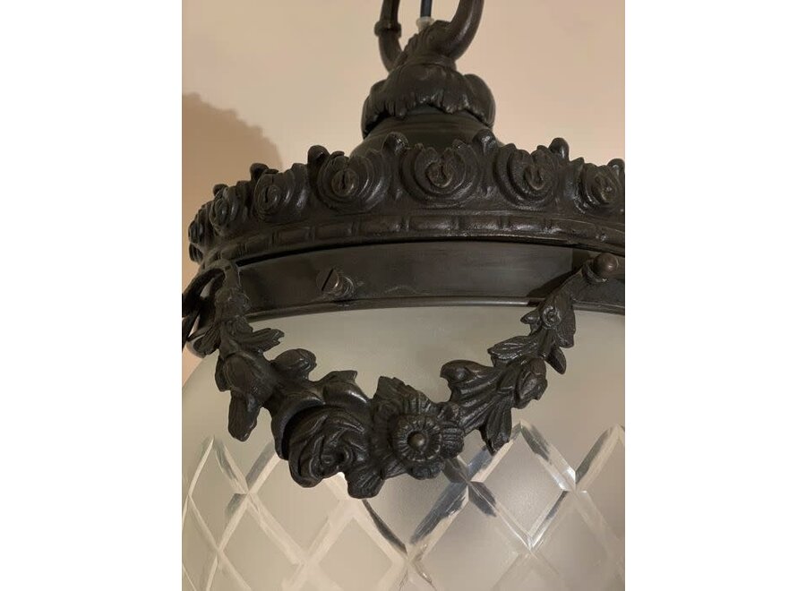 Zwart gepatineerde, bronzen hanglamp uit Frankrijk  - Ca 1900/1930