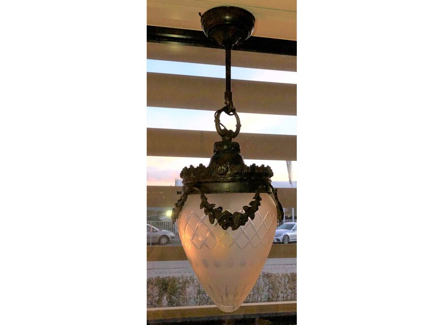 Zwart gepatineerde, bronzen hanglamp uit Frankrijk  - Ca 1900/1930