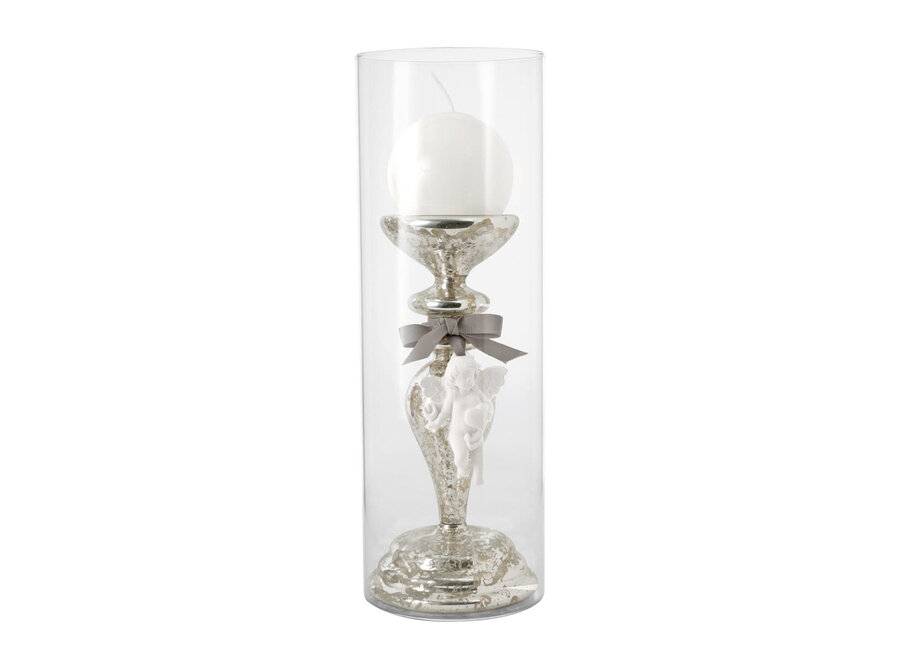 Mercurized candle holder with cherub - Large model