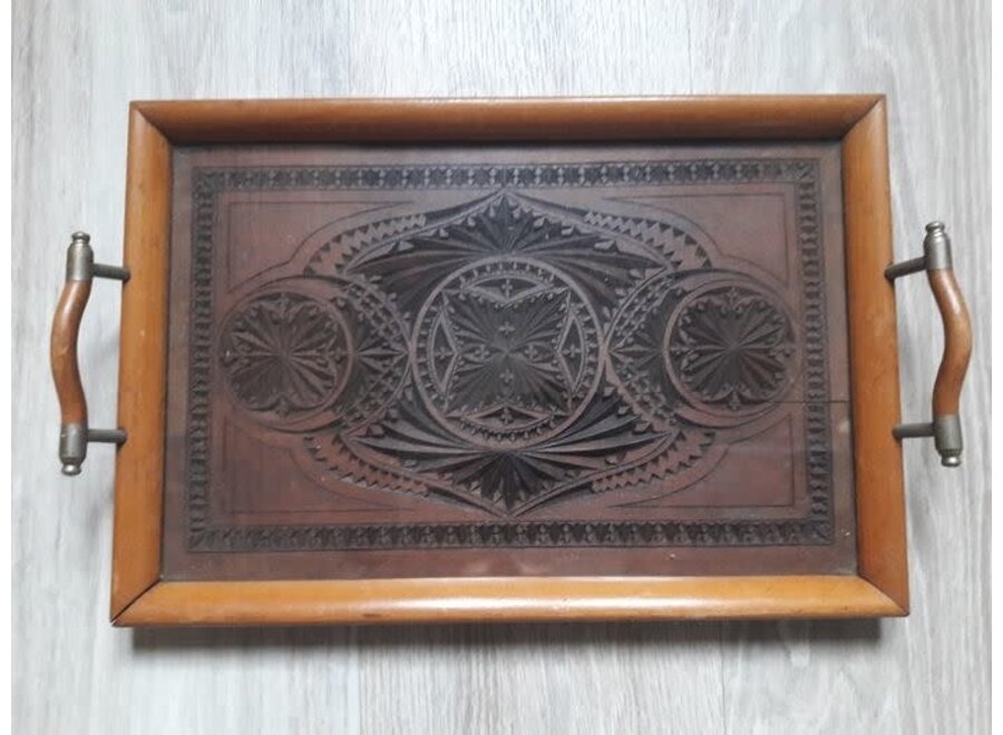 Jugendstil - handgesneden houten dienblad
