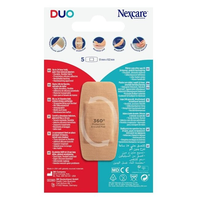 3M Nexcare DUO pleisters MAXI, 51 mm x 102 mm, 5 per verpakking