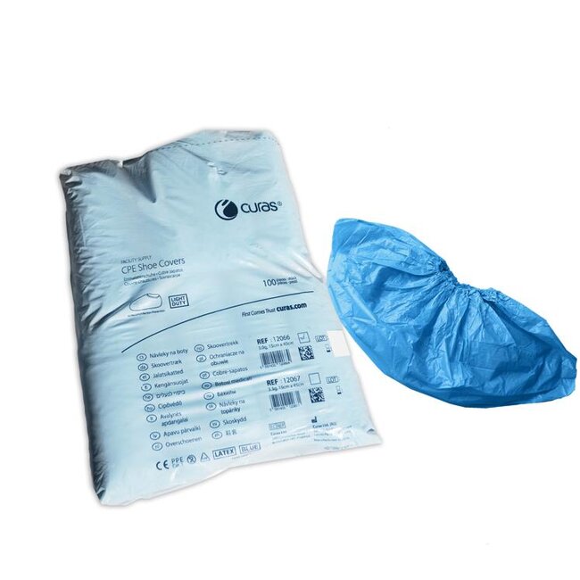Curas disposable schoenovertrek PE 15x40cm 17um blauw (100 stuks)