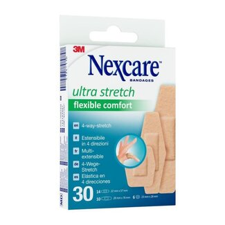 Nexcare 3M Nexcare Flexible Comfort Ultra Stretch Pleisters, Verschillende maten, 30/Verpakking