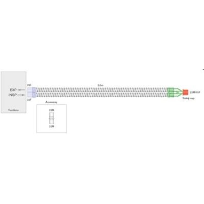 Intersurgical 22mm Smoothbore beademingssysteem, 2.0m (15 stuks)