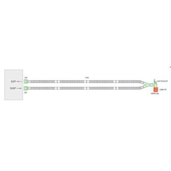 Intersurgical 15mm Flextube beademingssysteem met hoekstuk en luer lock aansluiting, 1.6m (10 stuks)