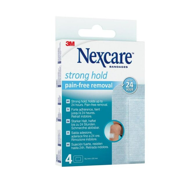 3M Nexcare Strong Hold Pain-free Removal Pleisters, 76.2 mm x 101 mm, 4/Pack