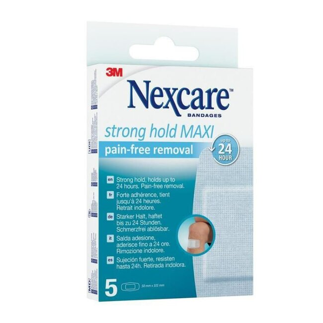 3M Nexcare Strong Hold MAXI Pain-free Removal pleisters, 50 mm x 101 mm, 5/Pack