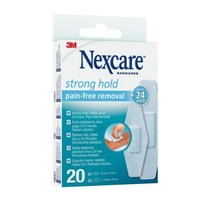 3M Nexcare Strong Hold Pain-free Removal Pleisters, Verschillende maten, 20/Pack