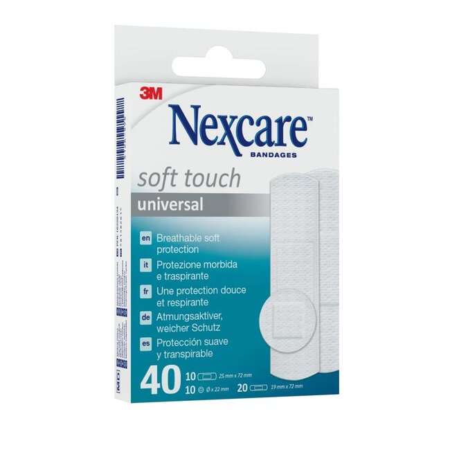 3M Nexcare Universal Soft Touch Pleisters, Verschillende maten, 40/Verpakking