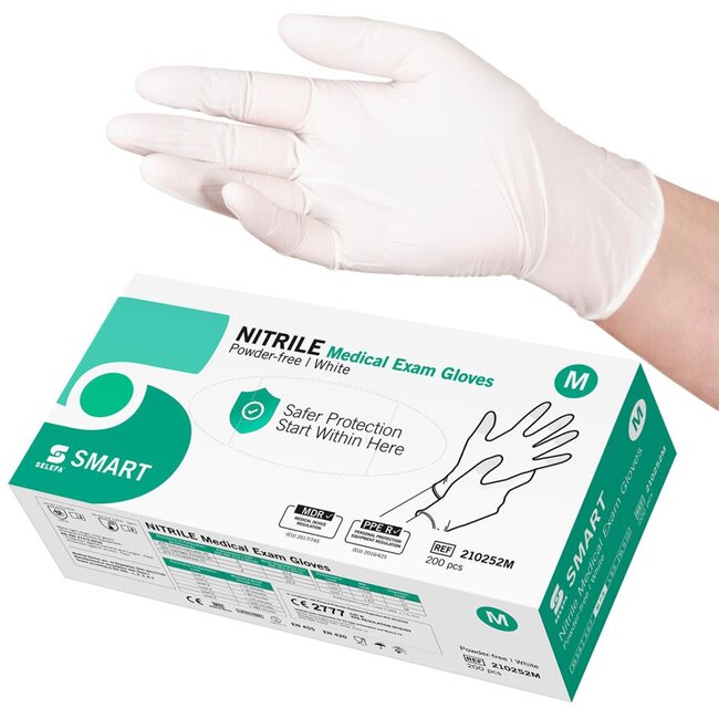 Selefa Smart Nitrile White handschoenen onsteriel pdv maat M (10x200 stuks)