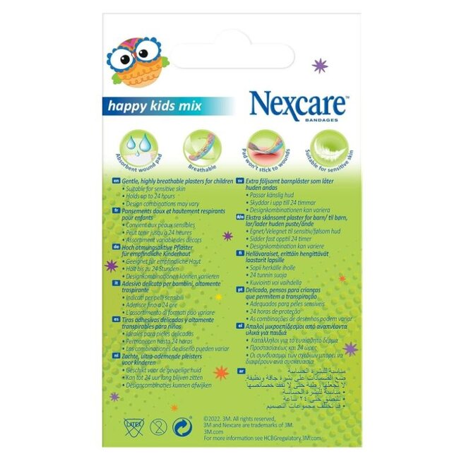 3M Nexcare Happy Kids Mix Pleisters, Verschillende maten, 50/Verpakking