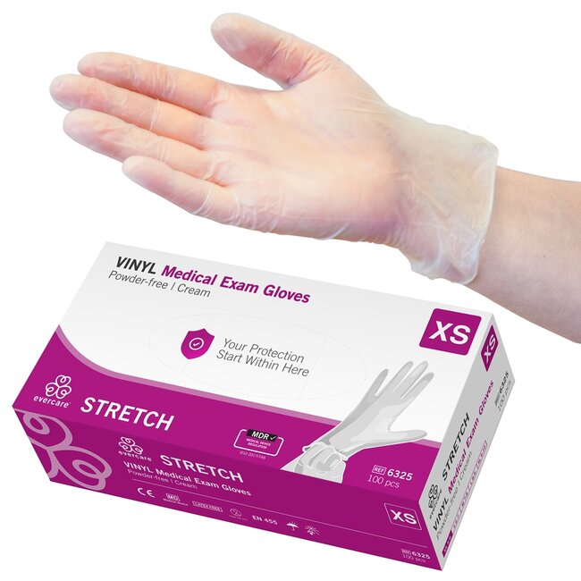 Evercare vinyl stretch handschoenen onsteriel pdv maat XS (100 stuks)