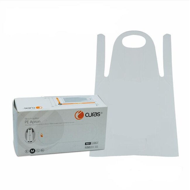 Curas disposable PE Schort 72 x 120 cm 16 um dispenserdoos wit  (12 x 100 stuks)