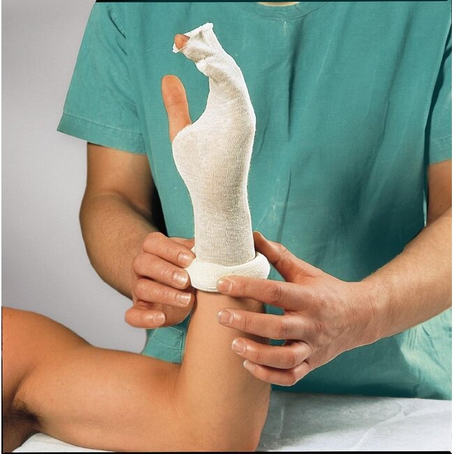 Tricot windsel 4 m x 10 cm katoen, ongebleekt, 0% rek, per stuk in plastic verpakt