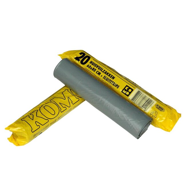 EURO KOMO afvalzak grijs 60x80cm, 50mu, 60 liter (20x20 stuks)