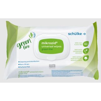 Mikrozid Schülke Mikrozid universal wipes green line - 100% plasticvrij, lage alcoholbasis (114 stuks) Mikrozid Schülke Mikrozid universal wipes green line - 100% plasticvrij, lage alcoholbasis (114 stuks)