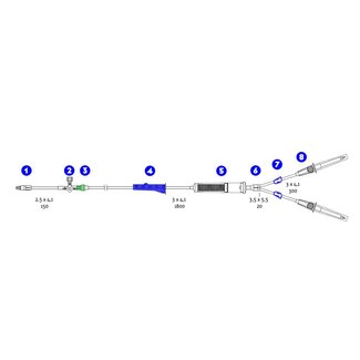 Infuussysteem- Y lijn, dubbele beluchte spike, met driewegkraan en terugslagklep (100 stuks) Infuussysteem- Y lijn, dubbele beluchte spike, met driewegkraan en terugslagklep (100 stuks)