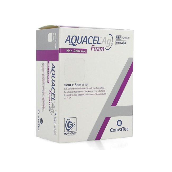 Aquacel Ag Foam non-adhesief anti-bacterieel schuimverband 5 x 5 cm (10 stuks)