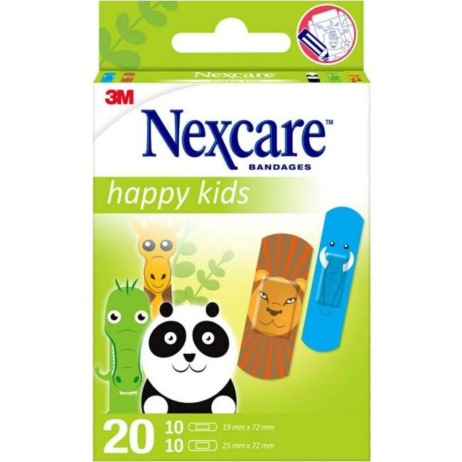 3M Nexcare Happy Kids Animals Pleisters, Verschillende soorten, 20/Verpakking
