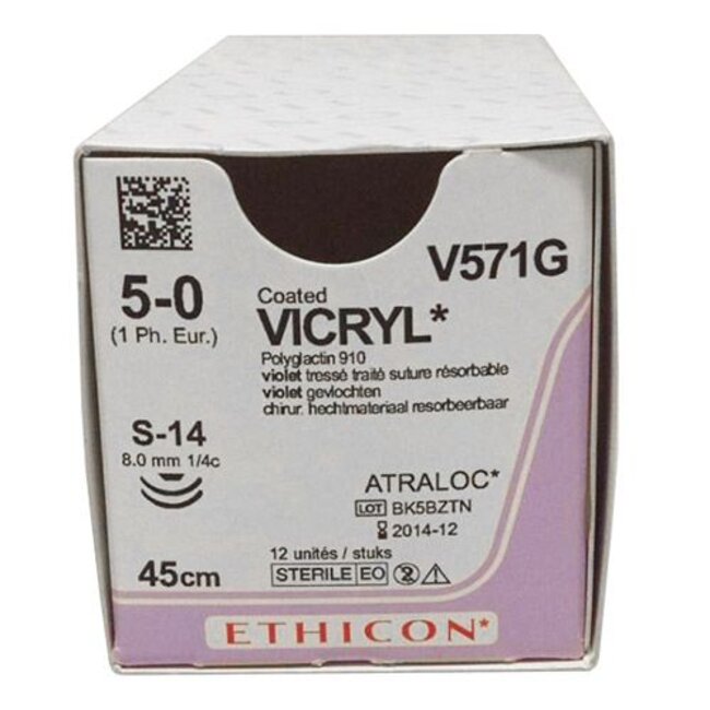 Vicryl Hechtdraad - 5-0; 45cm ongekleurd 2xS-14 (12 Stuks)