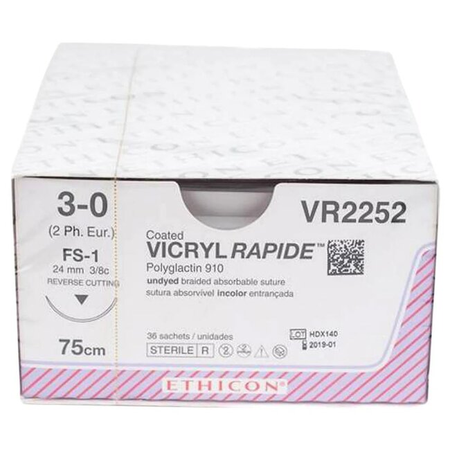 Ethicon Vicryl Hechtdraad Rapide 3-0; 75cm ongekleurd FS-2 (36 Stuks)