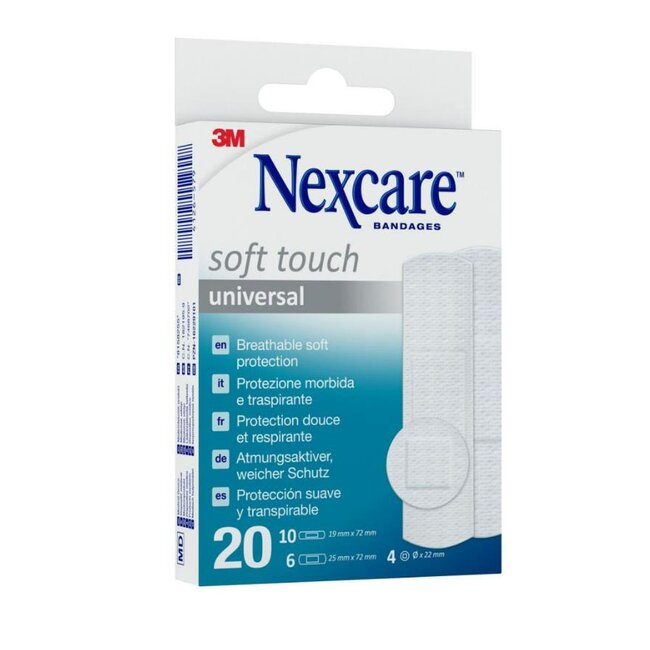 Nexcare™ Universal Soft Touch Pleisters, Verschillende maten, 20/Verpakking