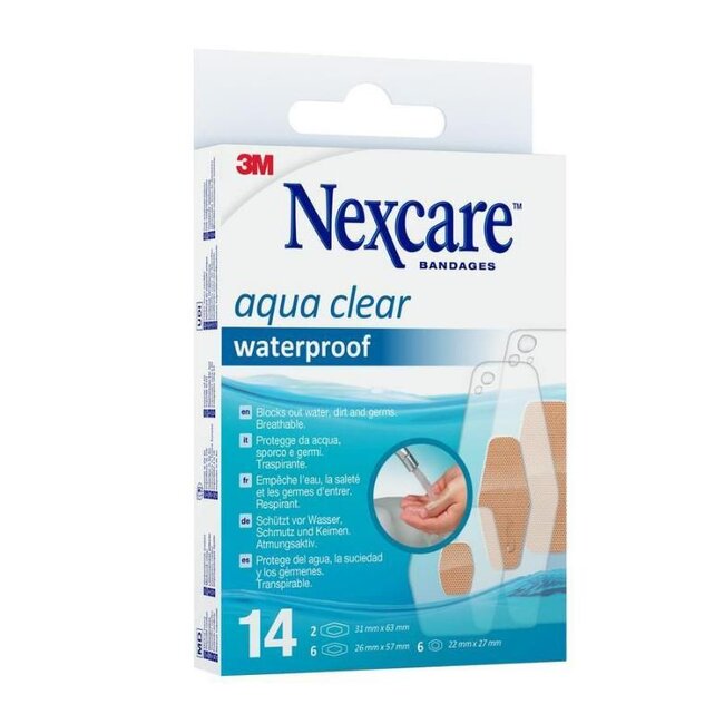 3M Nexcare Aqua Clear Waterproof Pleisters, Assorted, 14 per verpakking
