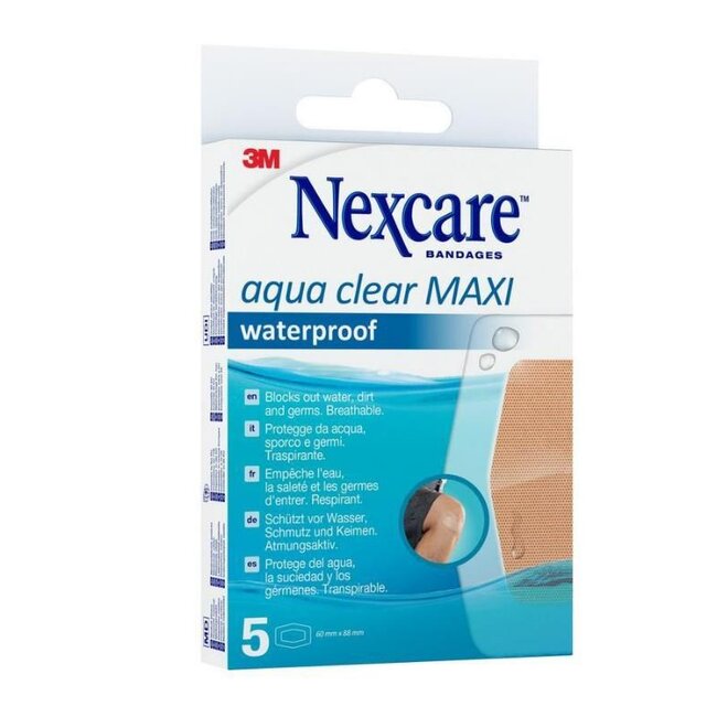 3M Nexcare Aqua Clear MAXI Waterproof Pleisters, 60 mm x 88 mm, 5 per verpakking