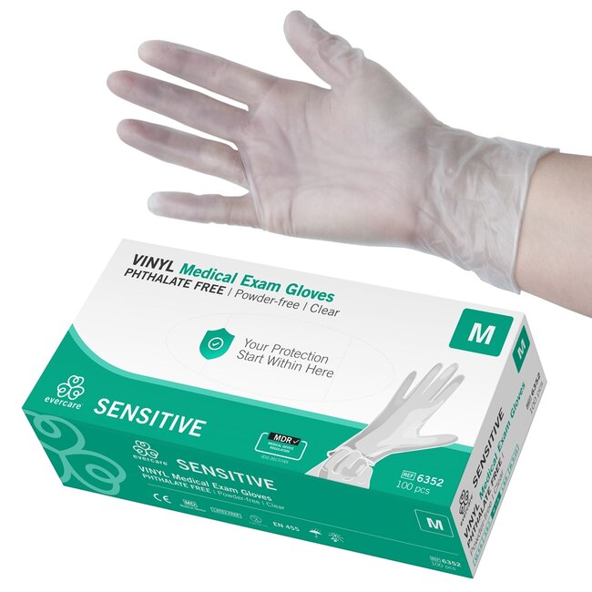 Evercare vinyl sensitive handschoenen onsteriel pdv maat M (100 stuks)