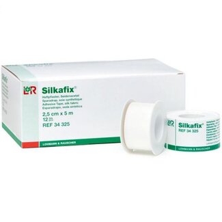 Lohmann & Rauscher Silkafix hechtpleister 5 m x 2,5 cm plastic klikspoel Lohmann & Rauscher Silkafix hechtpleister 5 m x 2,5 cm plastic klikspoel