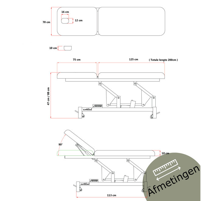 Hilow Comfort elektrische  massageliege 70 cm wide Weiß